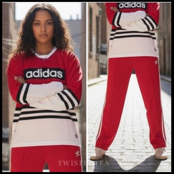 ❤️ NWT ADIDAS ORIGINAL JERSEY TOP AND PANTS MATCHING 3 STRIPE SET M 2 PC - Picture 2 of 8